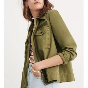 Madewell Army Swing Jacket  Military Zip Up Olive Green Cotton Twill Women's M